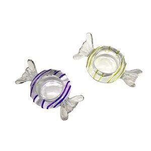 Partylite Tea Light Candle Holder Set Of Two Blown Glass Wrapped Candy